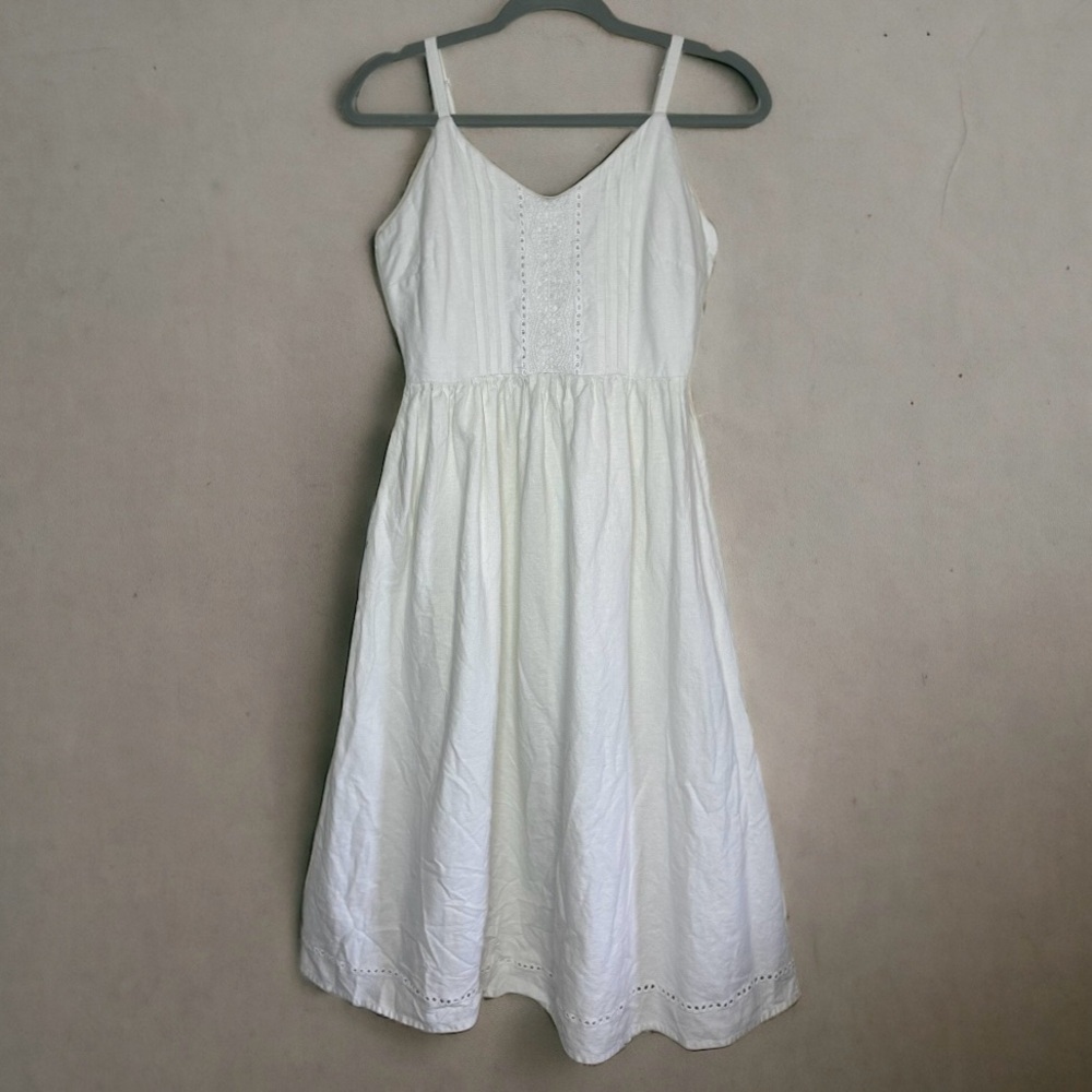 Old Navy White Linen Blend Lace Detail Fit & Flare Midi Dress Size Small